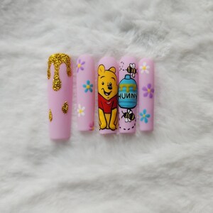 Winnie The Pooh Nails - Press On Nails - Spring Nails - Coffin Nails - Pink Nails - Press Ons - Character Nails