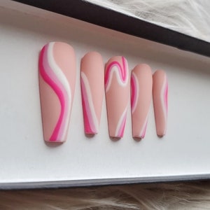 Abstract Nails- Press On Nails- Matte Nails- Pink Press On Nails- Pink Nails-Nude Nails