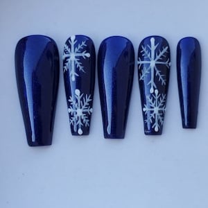 Winter Nails- Blue Nails- Blue Winter Nails- Christmas Nails- Blue Nails- Snowflake Nails-Glitter Nails- White Nails