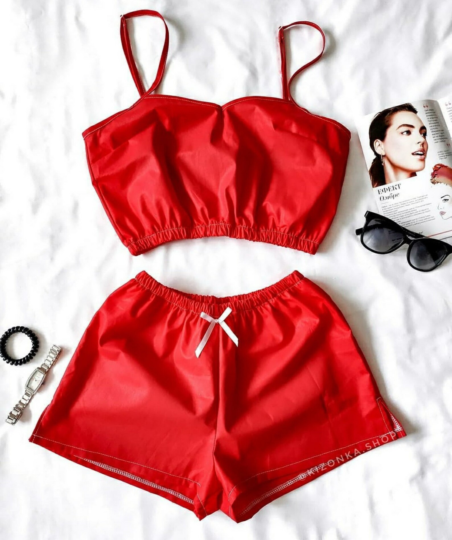 Red pajamas cotton women pajamas sleepwear short pajama Etsy