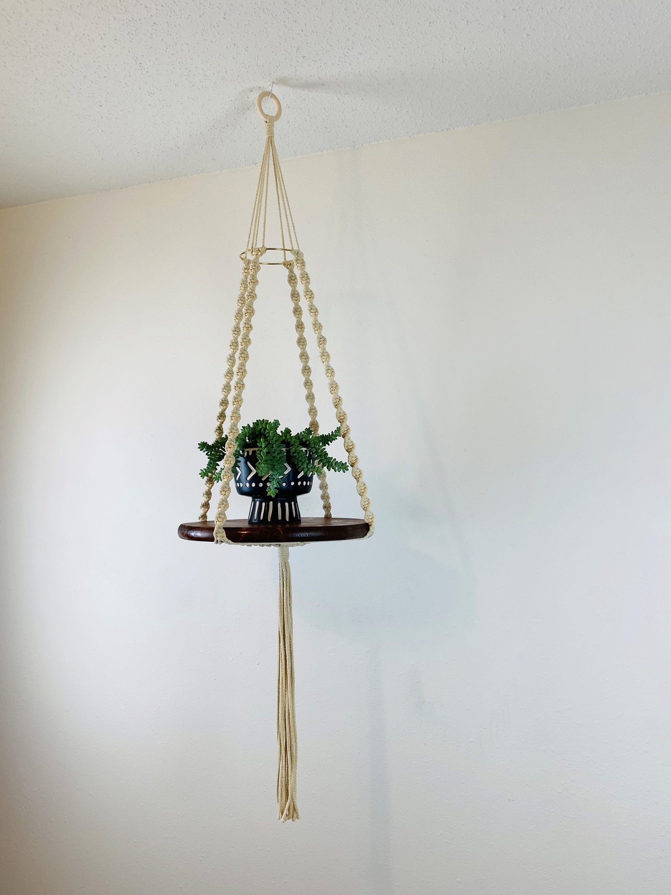 Macrame Hanging Shelf with Round Base Large Hanging Circle Etsy