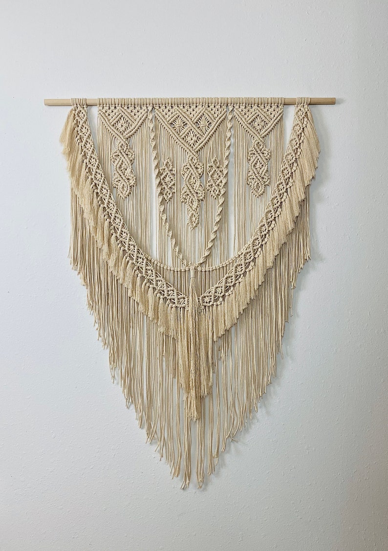 Large Macrame Wall Hanging on Wood Dowel Intricate Layered Etsy