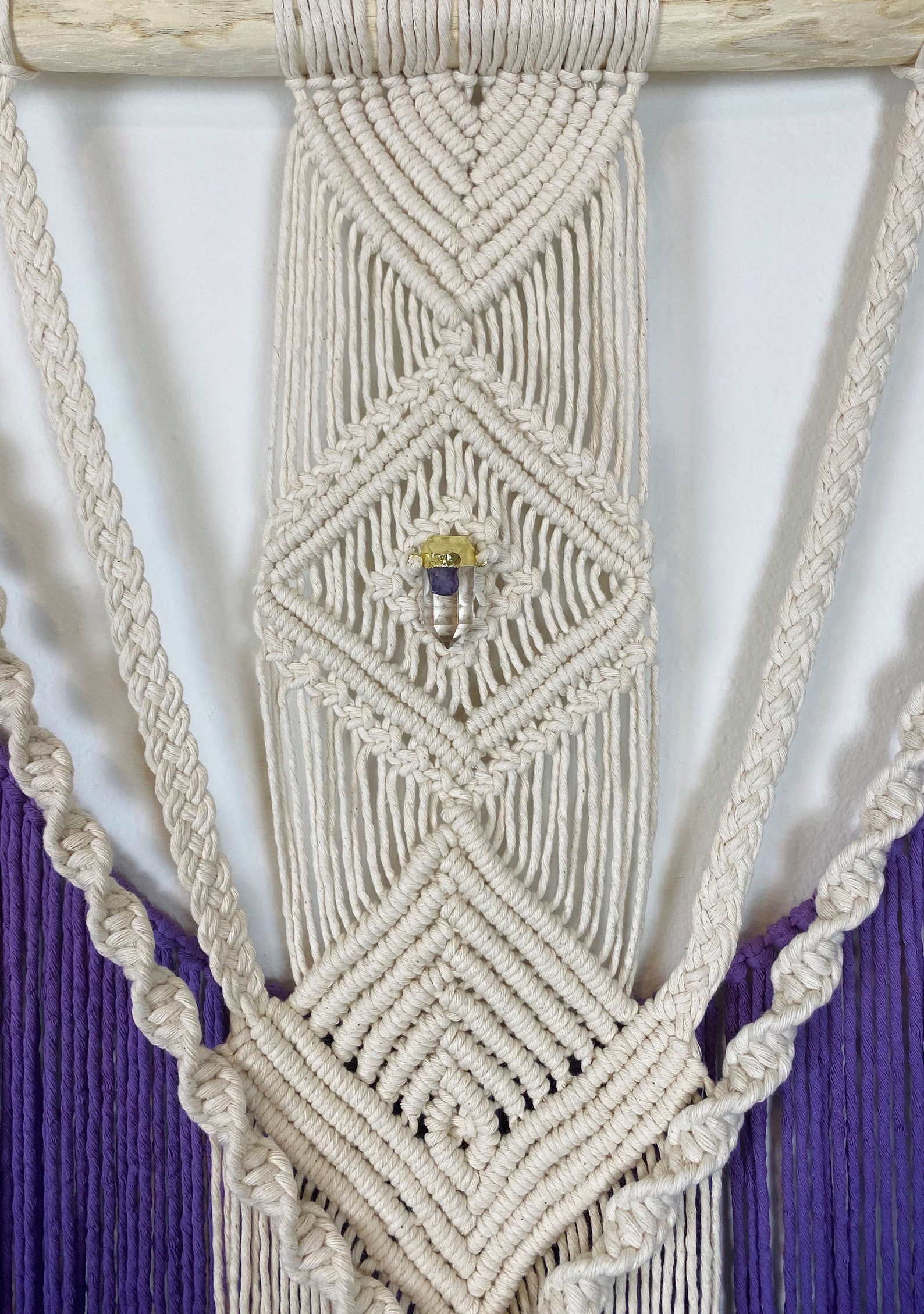 Dip Dyed Purple Macramé Wall Hanging with Crystal Quartz Etsy