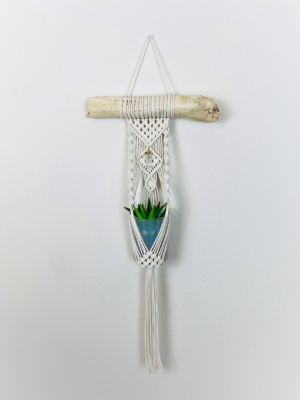 Hanging Macramé Wall Planter with Quartz Crystal Pendant Etsy