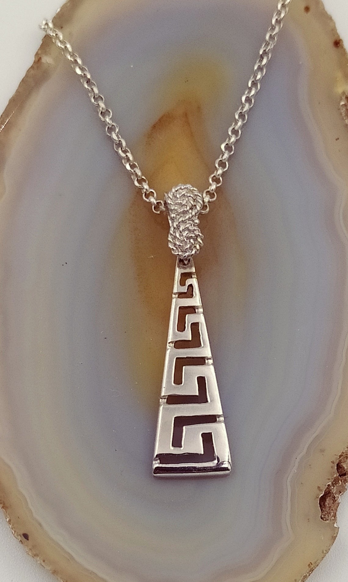 Greek Key Necklace Greek Key Pendant Rhodium Plated Meander Etsy
