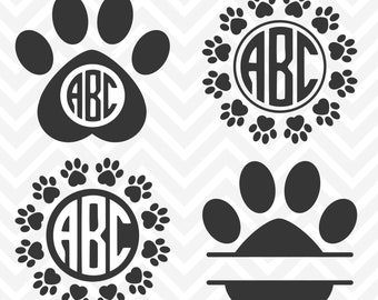 Paw Print Monogram Digital Cut File - Cricut - Silhouette - Paw Print SVG File - Paw Print Circle Monogram - svg, jpg, dxf, & png