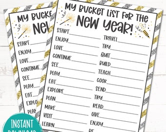 New Year's Bucket List - New Year's Eve Printable - New Year's Eve Bucket List - New Year's Resolutions Printable - Digital Download PDF