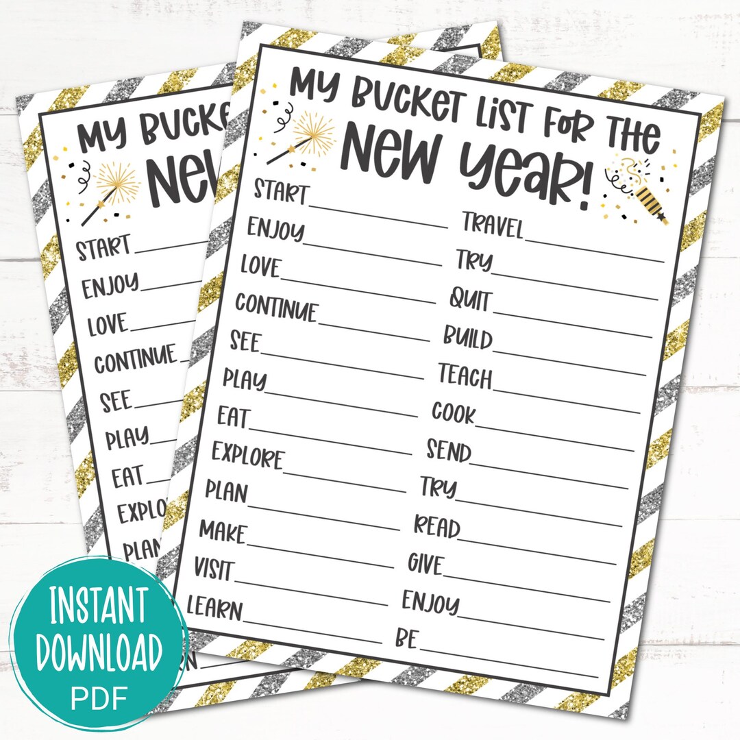 New Year's Bucket List New Year's Eve Printable New Year's Eve Bucket