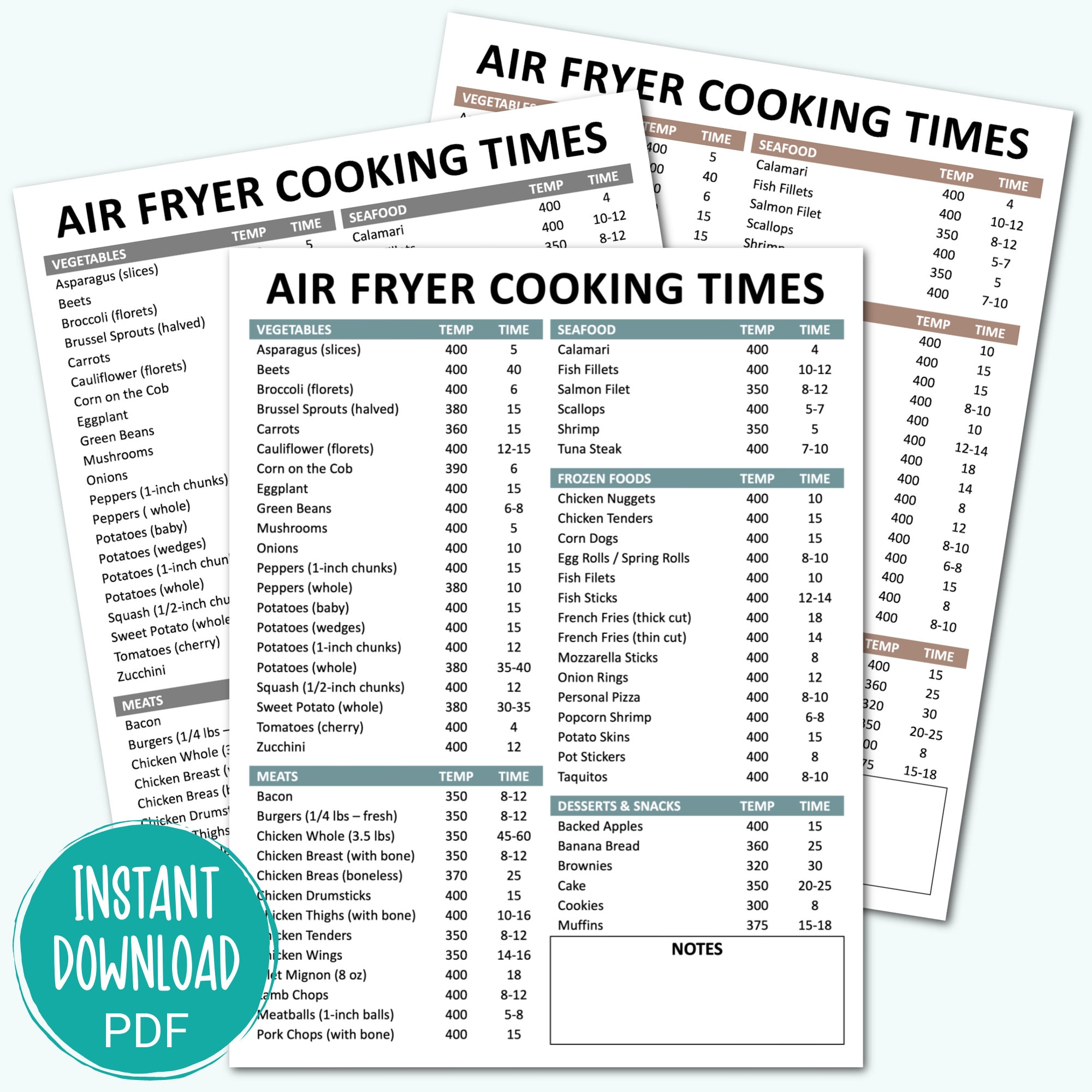 Air Fryer Cheat Sheet (Free Printable - Air Fryer Cooking Times)