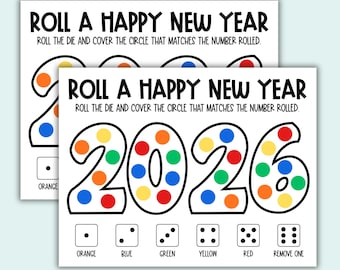 Roll A Happy New Year Roll and Cover Dice Game, New Year's Eve Game, Roll and Cover Dice Game, New Years Eve Game, Candy Dice Game for Kids