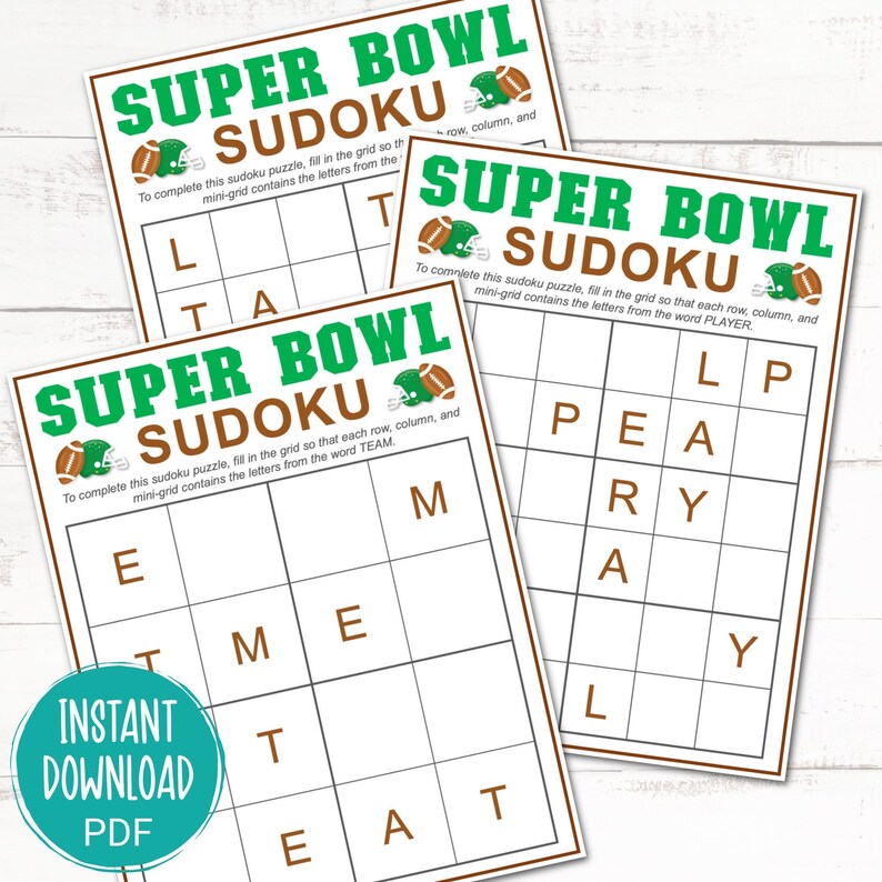 Super Bowl Sudoku Super Bowl Printable Football Sudoku Etsy