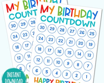 Birthday Countdown Printable for Kids - Birthday Advent Calendar for Kids Printable - Birthday Countdown for Kids - Birthday Countdown - PDF