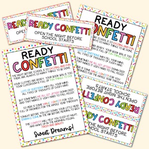 Poème imprimable avec des confettis prêts à l'emploi, des décorations de sac, des confettis prêts pour la rentrée, à imprimer pour la rentrée, des confettis prêts pour la première journée d'école