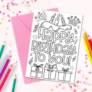 Druckbare Geburtstagskarte zum Ausmalen - Digitaler Download Geburtstagskarte zum Ausmalen - Digital Geburtstagskarte - Alles Gute zum Geburtstag Karte - Ausmalkarte 5x7