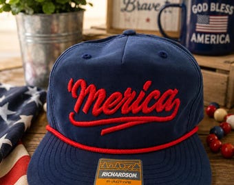 USA 'Merica Embroidered Richardson 256 Five Panel Grampa Hat