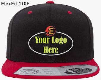 Flexfit 110F Wool Blend / Flat Bill / Snap Back with Custom Embroidered Logo or Text.