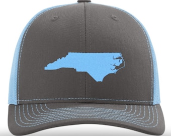 Richardson 112 Customized Embroidered Hats with State map of North Carolina / Stock Design