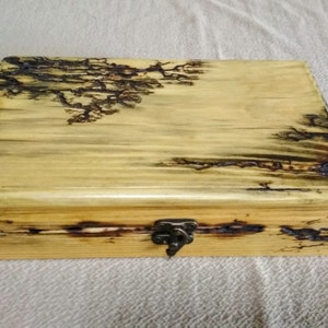 Handcrafted pine wood box. Lichtenberg Figure wood box. Jewelry storage box. Fancy keepsake box. Handmade wood gift box. Cigar case.