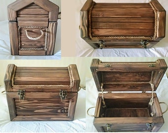 Große handgemachte Holzkiste, große Andenkenbox, handgefertigte Holzkiste für Geschenk, Questraumausstattung, Piratenschatztruhe. Große Holztruhe.