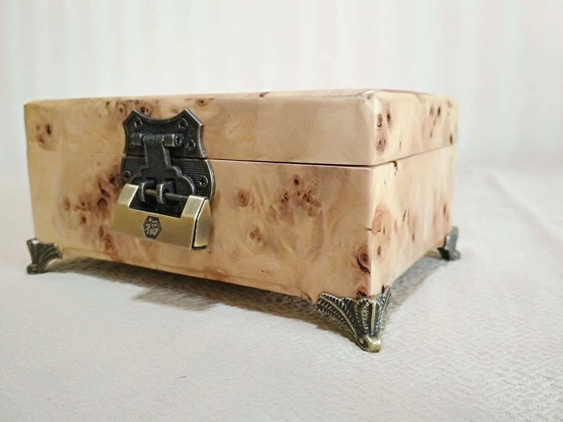 Handmade burl wood and epoxy resin box with metal decor and Etsy