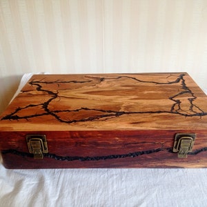 Handcrafted Apricot wood box. Lichtenberg Figure wood box. Jewelry storage box. Fancy keepsake box. Handmade wood gift box. Cigar case box.