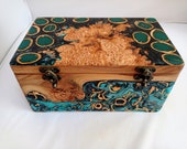 Stunning Handcrafted elm burl wood walnut shell and resin box. Cigar case. Jewelry storage box. Fancy keepsake box. Handmade wood gift box.