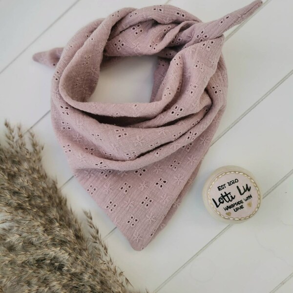 Panno di mussola / panno triangolare / fazzoletto da collo per bambini e neonati / rosa scuro con ricamo