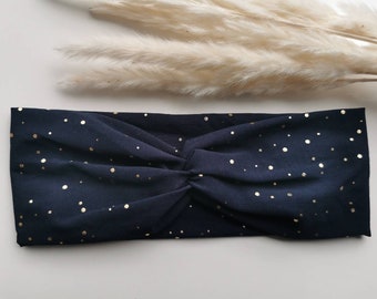 Stirnband / Haarband / Headband /Bandeau dunkles blau mit goldenen dots