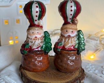 Set of 2 Handmade Soy Wax Santa Candles | Vintage-Inspired Christmas Decor | Hand-Painted Holiday Gift