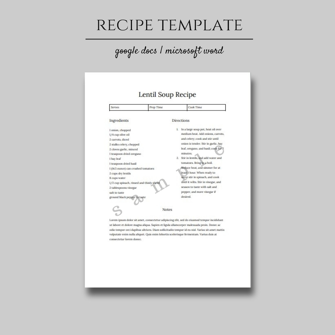 Bearbeitbare Rezeptvorlage, 8.5 x 11, Binder Blatt Vorlage, Kochbuch