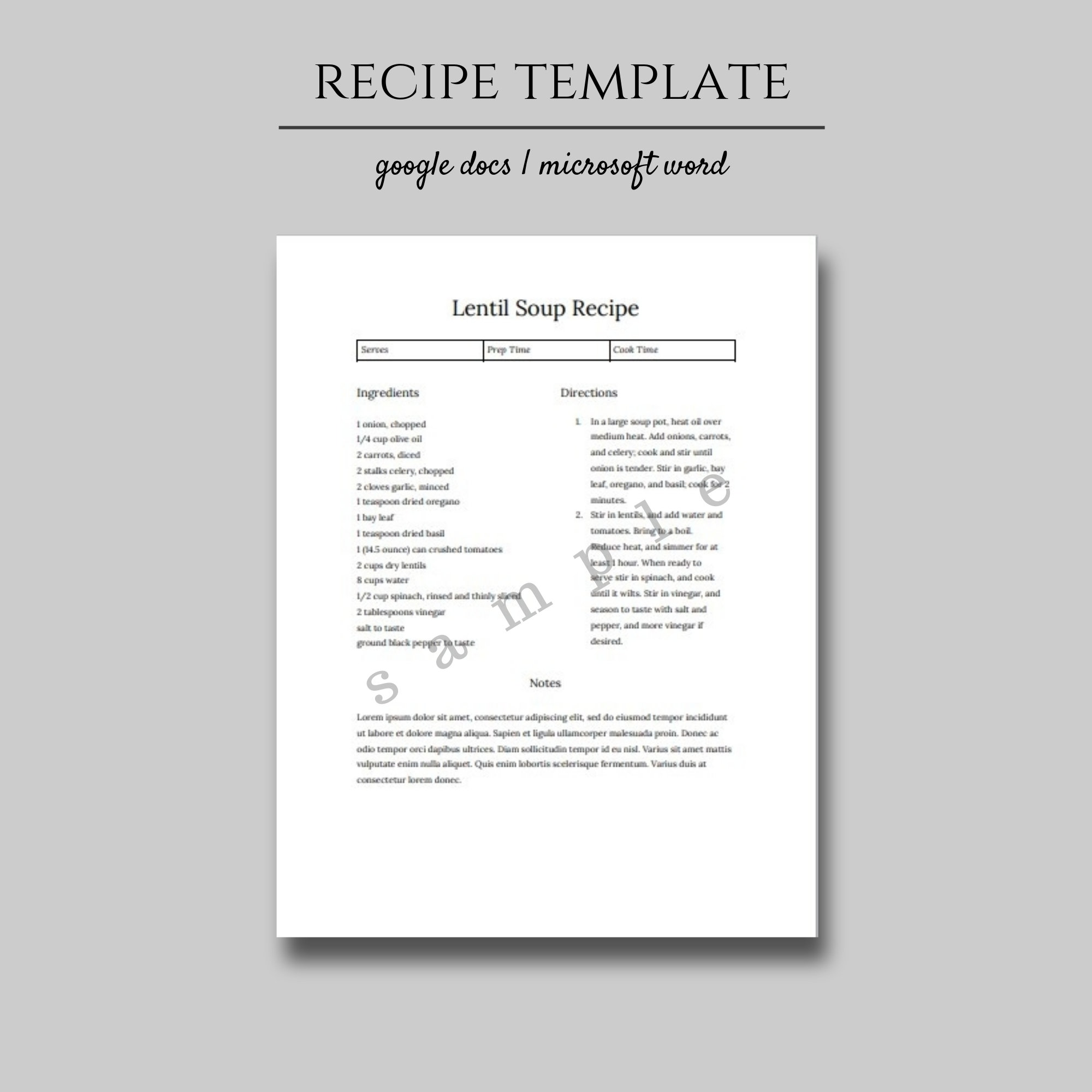 Editable Recipe Template, 8.5x11, Binder Sheet Template, Cookbook Template, DIY Recipe Book, Kitchen Printables, Microsoft Word, Google Doc