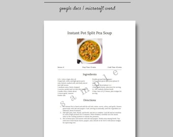 Editable Recipe Template, 8.5x11, Binder Sheet Template, Cookbook Template, DIY Recipe Book, Kitchen Printables, Microsoft Word, Google Doc