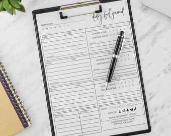 Mindful Eating Journal Printable, Intuitive Eating Journal, Daily Food Diary, Food Sensitivities Log Pages, Meal Planner, PDF Download