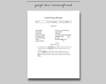 Editable Recipe Template, 8.5x11, Binder Sheet Template, Cookbook Template, DIY Recipe Book, Kitchen Printables, Microsoft Word, Google Doc
