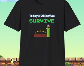 Today's Objective SURVIVE Teacher T-Shirt | Retro Pixel Video Game Tee