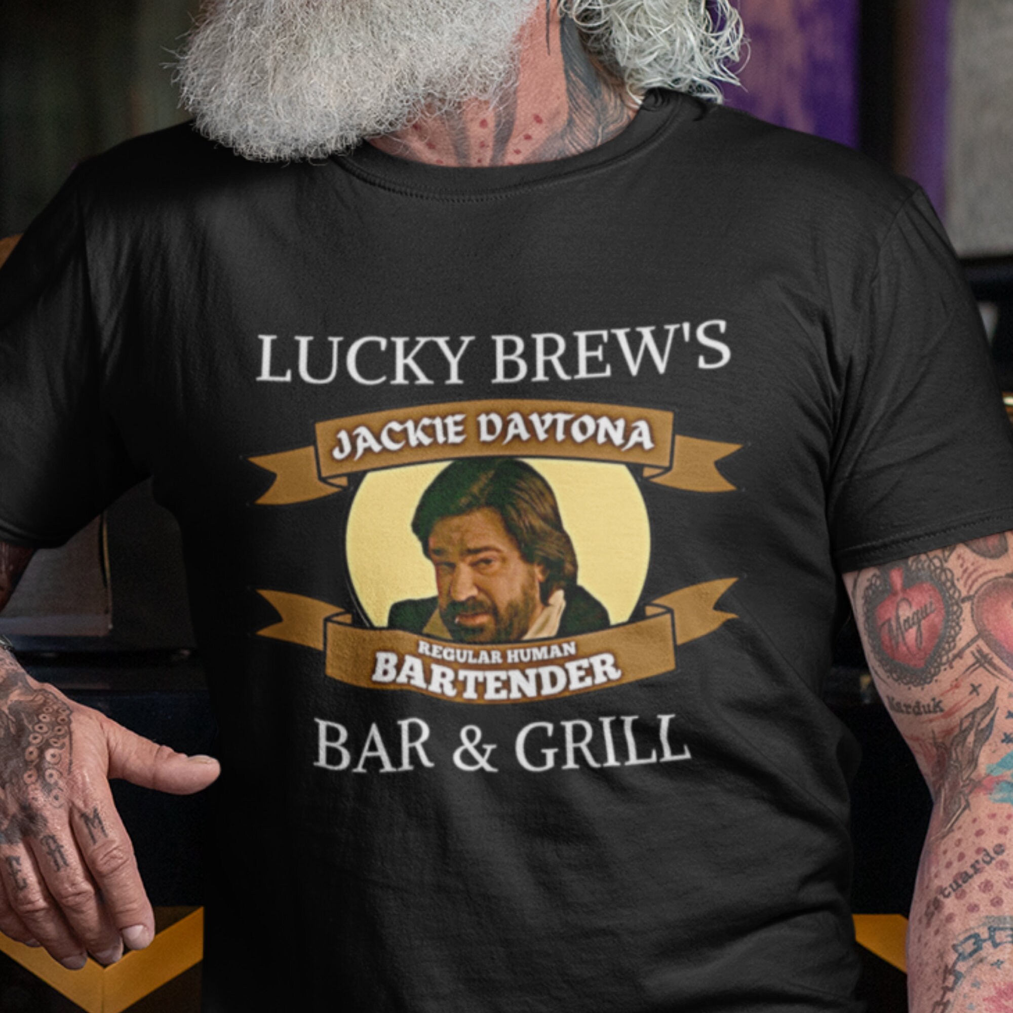 Jackie Daytona/ Lucky Brew's Bar and Grill Shirt/ What We Do In T…