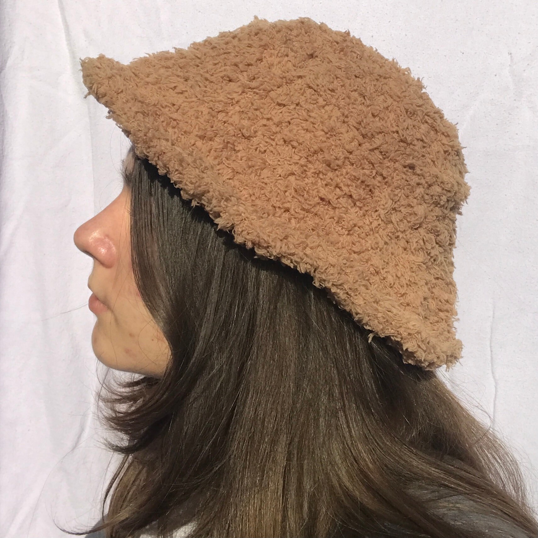 crochet fluffy bucket hat
