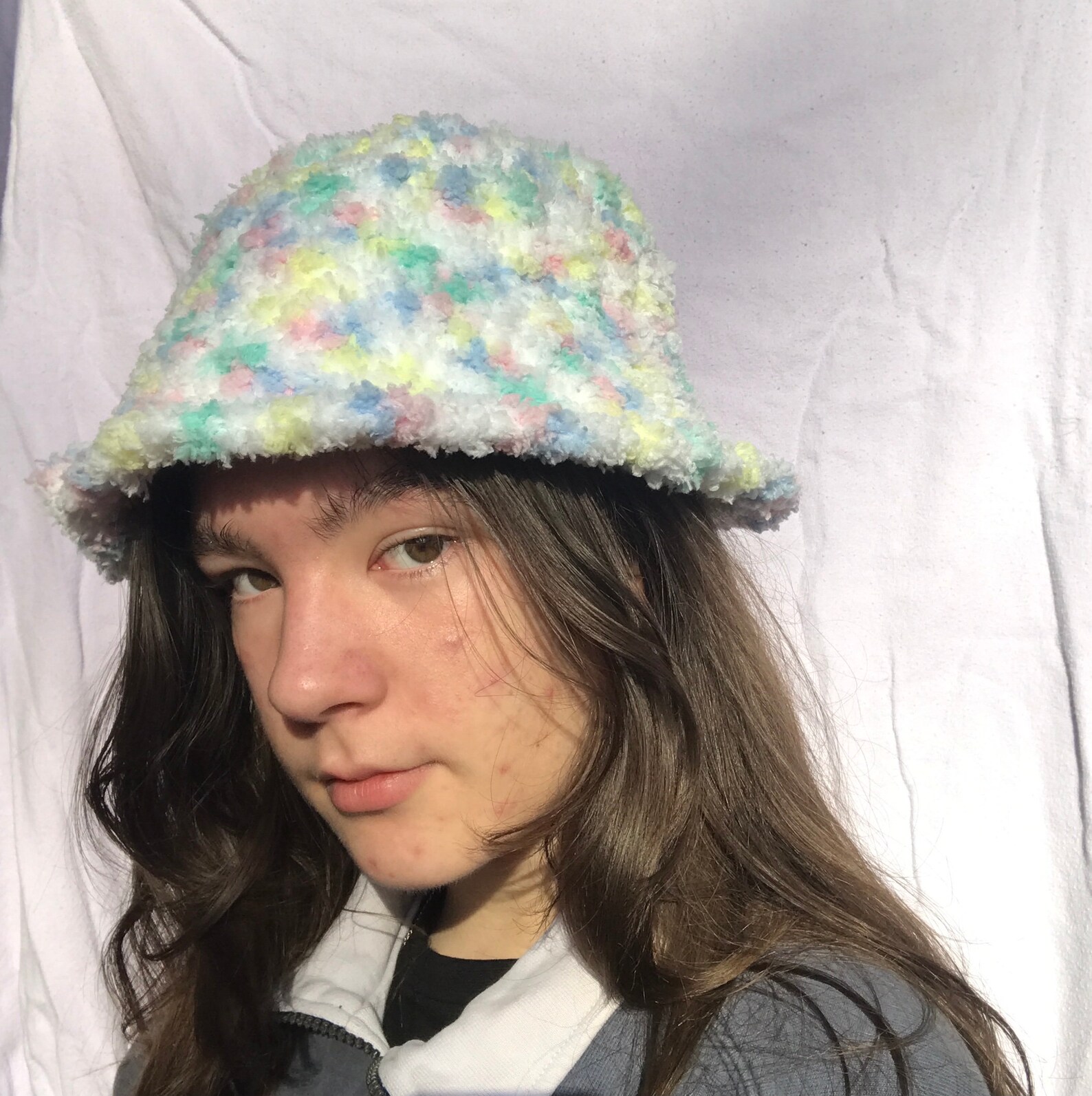 crochet fluffy bucket hat