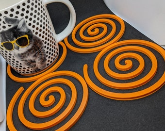 4x Unique Spiral Themed Coasters Set | Drink Cup Mug Mats | Geek Model | Unique Gift Him Her