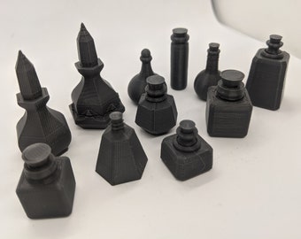 Potion Bottles Set Marker Pathfinder | 28mm 1:56 Model Scale Miniature Figure | DnD | Tabletop Wargames Scenery Terrain Scatter