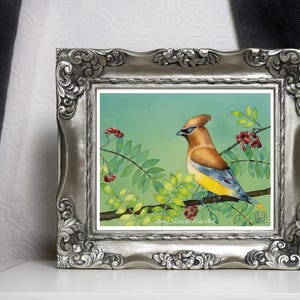 Cedar Waxwing Watercolor Print – Bird Wall Art – Green Refuge