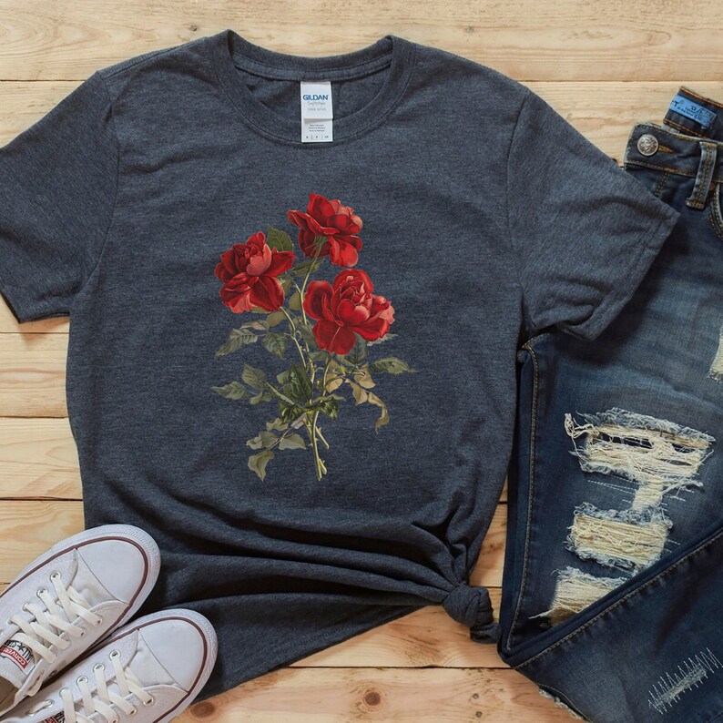 Red Rose Shirt Vintage Roses Shirt Women's Botanical Etsy