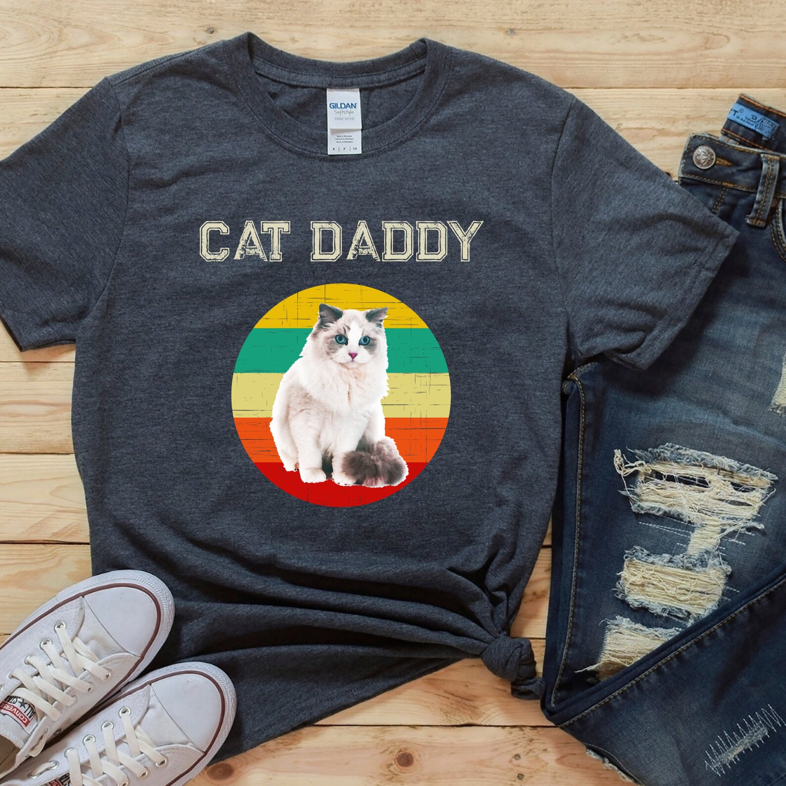 Retro cat shirt Cat Daddy Shirt Cute Cat TShirt Cat Dad Etsy