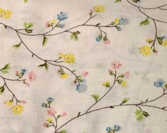 Sweet Flower Power Vintage Percale Full Double Flat Sheet Vintage Pastel Flowers and Branches Sheets JC Penny Muslin Sheets