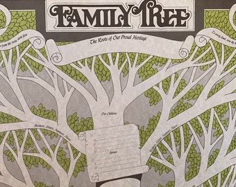 Giant Awesome 70s Vintage Family Tree Poster Unused Print Poster Handwritten Family History Chart