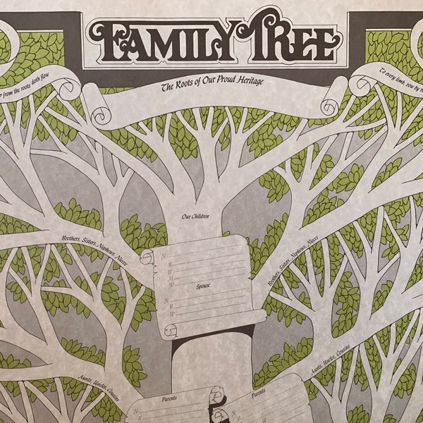 Giant Awesome 70s Vintage Family Tree Poster Unused Print Poster Handwritten Family History Chart