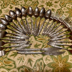 Gorgeous Vintage 29 Piece Stainless Flatware Lot Ekco Eterna Balboa Pattern Brutalist Modern Flatware Geometric Flatware Atomic Vintage