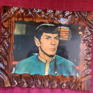 Rad Vintage Star Trek Spock Laquered Wood Plaque Spock Picture Wall Hanging