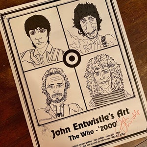 Rare Vintage Signed John Entwistle The Who Art Poster &quot;John Entwistle&#39;s Art The Who 2000&quot; Authentic Rock and Roll Poster The Who Signed