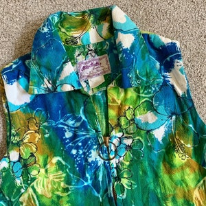 Gorgeous Vintage MCM Maxi Dress Green Floral Pattern Psychedelic Vintage Dress Hilo Hattie Hawaii Sleeveless Tropical Hostess Dress